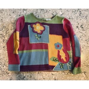 Hanna Andersson Girls Knit Sweater 5 6 Flowers Patches Pink Yellow Green Kids